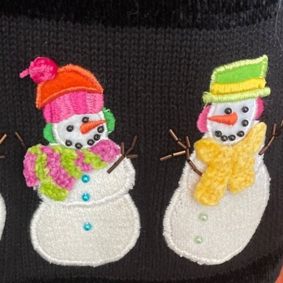 Vtg Quacker Factory Christmas Cardigan Women L w Snowman Snowflake Embellishment - Picture 5 of 9